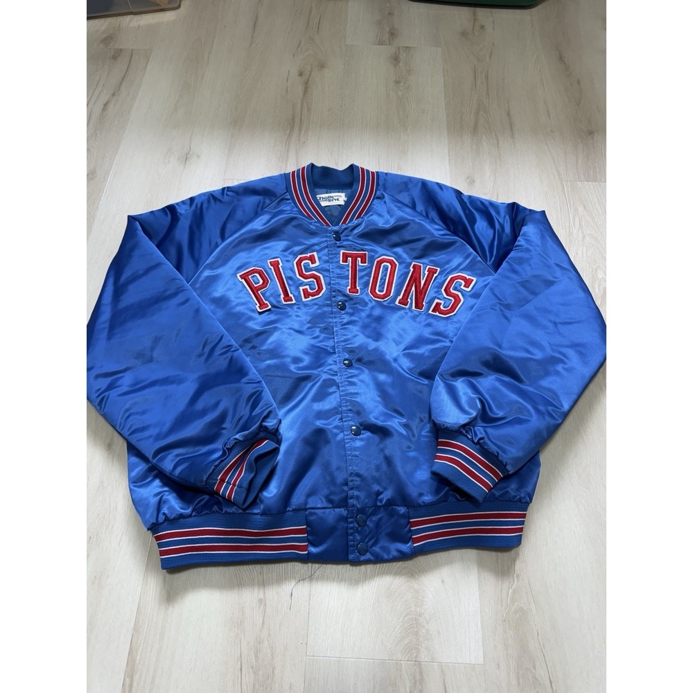 Vintage 80's 90's Detroit Pistons NBA Satin Chalk Line Jacket Men's XL Spellout